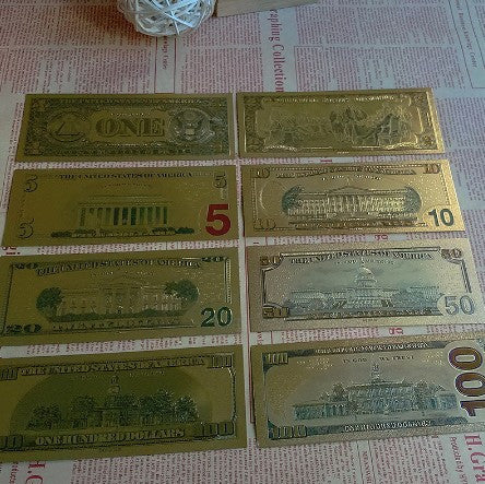 Banknotes USA Dollars Gold Foil Bill Currency